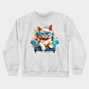 Whiskers and Whimsy siting on a couch Crewneck Sweatshirt